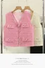 Vrouwen Vesten Temperament V-hals Tweed Vest Chalecos Para Mujer Slim Cropped Roze Kwastje Jas Vrouwen Vest Koreaanse Tops 2024 Chic