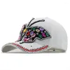 Czapki piłki luksusowe baseball czapka baseballowa Kobiety pełne kryształowe kolorowe duże motyle dżinsowy dżins