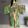 Sommar Kimono Women Retro Bohemian Print Cardigan Kvinnlig blus Lous Casual Beach Cover Up Party Kuwait Kaftan