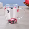 Weingläser Doppelwandige Glastasse Echte Blume Conch Füllstoff Beständige Tee Kaffeetassen Becher Geschenk Griff Milch Wärme Gl F8l5