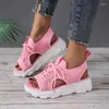 Geklede schoenen Zomer damessandalen Mesh Casual antislip Sport Flat Lace Up Platform Sandalias Open teen Strand dames