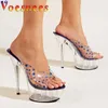 Klänningsskor 2022 Nya kvinnor Slipper Hollow Waterproof Platform Transparent Crystal Fashion Polka Dot Thin High-Heeled PVC Sandals Pumps H2403251