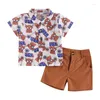 Kledingsets Peuterjongen Zomeroutfits Button Down Korte mouw Bloemen Shirts Casual Shorts 1-6 jaar Jongenskledingset