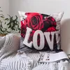 Red Rose Linen Pillowcase 40*40 Living Room Sofa Cushion Cover 60*60 Home Decoration Pillowcase Valentines Day Gift 240318