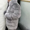 2022 Höst- och vinter Nya faux päls kvinnors kappa stand-up krage mitten av långa räv kvinnor