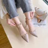 Sandálias rebite novos cristais de verão de ponta pontia a tornozelo sandálias femininas sapatos casuais 7 cm de salto de salto alto sandália