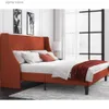 Overige beddengoedbenodigdheden Allie Kingsize bedframe Platformbedframe met hoofdeinde Modern Deluxe Wingback Houten lattenbodem Y240320