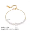 Strand Minar Exquisite Big Small Simulated Pearl Beaded Bracelet For Women Stainless Steel Gold PVD Plated Bracelets