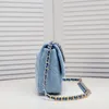 Дизайнерская сумка, летняя новая сумка с клапаном, 19 сумок, синяя джинсовая маленькая квадратная сумка, золотистая, серебряная цепочка, сращивающая кошелек на плечо, женский роскошный кошелек через плечо 26 см