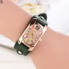 Armbandsur Fashion Casual Womenwatch Faux Leather Diamond Strap Band Oblong Case Quartz Wrist Watch Clock Women 24319