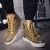 Shoes Women High Top Sneakers Gold Silver Glitter Sneakers Women Casaul Shoes Lace Up Platform Women Shoes Sequins Rivets Lovers Shoes