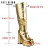 Bottes à talons hauts bottes Métalliques Gold Mid Calf talons hauts Double Platform Shoes Sexy Rome Luxury Designer Party Boots Nightclub