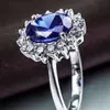 925 Sterling Silver Princess Diana William Kate Middletons Created Blue Sapphire Engagement Wedding Ring for Women Jewelry