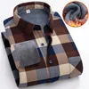 Outono inverno engrossar camisa de lã masculina negócios camisa xadrez manga longa roupas quentes turn down colarinho botão acima camisas clássico 240318