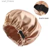 Bandanas Durag nouveaux cheveux en satin C pour le sommeil plan invisible imitation soie cheveux ronds femme couvre-chef rituel bouton de réglage chapeau de nuitC24319