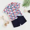 Kledingsets Peuterjongen Zomeroutfits Button Down Korte mouw Bloemen Shirts Casual Shorts 1-6 jaar Jongenskledingset