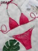 Damskie dysk stroje kąpielowej błyszczące diamentowe bikini dwuczęściowy zestaw dla kobiet seksowne kolorowe kolorowe koronki stroje kąpielowe damskie 2024 Summer New 11x0970 J240319