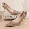 Buty luksusowe złote srebrne cekiny pompki kobiety 2023 jesienne poślizg na wysokich obcasach impreza butów ślubnych Kobieta spiczasty palce buty na obcasie