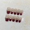 False Nails 10Pcs/Set Full Cover Press On Diy Pure Handmade Patch Removable Fake Nail Burgundy Sparkling Champagne Diamond