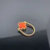 Luxury smycken VanClef Ring Rotating Clover Ring Female 925 Pure Silver Luxury Versatile Red Agate Laser Ring Handpiece