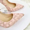 Klänningskor Fashion Celebrity Women High Heels 2024 Ny Pink Lace Party Single Size 34-43 Eleganta damer pekade tåpumpar 12 cm H240321072YFB37