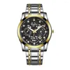 Zegarek na rękę mężczyzn szkielet zegarek wykwintne męskie kwarcowe zegarek z nocną datą wyświetlanie paska stopu o wysokiej dokładności formalne