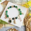 Bracelets de charme Femmes Naturel Jade Eau Douce Perle Émeraude Vent Cloche Fleur Bracelet