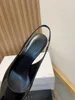 Buzağı Patent Deri Slingback Pompalar Metal Tokalı Sandalet Yavru Kedi Topuk Kadınlar Lüks Tasarımcı Ayak Toe Akşam Partisi Ayakkabıları
