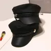 Boinas Moda Unisex Lana Sombrero militar Primavera Otoño Sombreros marineros para mujeres Hombres Negro Flat Top Captain Cap Travel Cadet