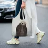 Shoppingväskor återanvändbara hav otter väska kvinnor duk axel tote bärbara husdjur djur livsmedelsaffärer shoppare pografi handväska