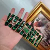 Bangle vintage Ancient Style Court Heavy Industry Pure Copper Mormor Green Zircon Crystal Women's Wide Armband Watch
