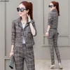 Spring and Autumn Checkered Suit Set for Women with Small Stature New Korean Edition Fashionable Slimming Style Two Piece {category}