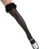 Women Socks Hollowed Out Fishnet Thigh High Stockings Sweet Lace Trim Frilly Long Sock