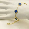 Nouveau Bracelet trèfle à quatre feuilles bleu plaqué or bijoux marque Double face Bracelet trèfle à 4 feuilles pour les femmes