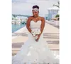 New Arrival Ruffle Organza Mermaid Plus Size Wedding Dresses Africa Tiers Beads Sash african Country Bridal Gown Train Bride Dress2824114