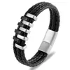 Charme Armbänder Ausverkauf Punk Schwarz Geflochtenes Leder Mehrschichtige Männer Armband Schmuck Edelstahl Magnetische Schnalle Mode Armreifen