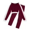 Autumn Spring Women Two Pieces Casual Tracksuit Side-striped Crop Tops Ankle-length Pants Sportwear Set S-XL 240311