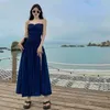 Casual Dresses Summer Backless Beach Long Dress For Women Fashion Sleeveless Strapless Blue Plaid Vintage Elegant Sexy Club Party