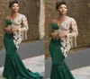 2021 Dubai Hunter Green Evening Dresses One One Counte Long Sleeves Peraded Leaded Mermaid Train Train Custom Made Abor Abic Prom Party 2730368