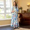 Vêtements ethniques Dernière broderie Kimono Robe musulmane Abaya imprimé à manches longues Floral Stand Collier Robe pleine longueur Femmes AB353