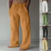 Pantalons en lin pour hommes, vêtements contemporains, confortables, de qualité, doux, couleur unie, avec poche, cordon de serrage, décontracté