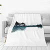 Blankets Nature Guitar Selling Custom Print Flannel Soft Blanket Trees Silhouette Artistic Landscape Lake Ocean Bird