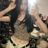 Женские рубашки T Houzhou Vintage Sexy Leopard Square Tee рубашка Женская Summer Top Top Slim футболки y2k Гранж с коротким рукавом кокетт