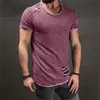 Men's T Shirts Summer Casual Solid Color Short Sleeve Holet Shirt Men Fashion Cotton Slim Fit O Neck Tops Hole Ripped Y2K Male Streetwear