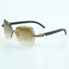 New product double row diamond cut sunglasses 8300817 natural black wood leg size 60-18-135 mm