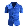 Camisas casuales para hombres Confort de verano Seda ligera suave para hombres Estilo vintage Camisa con botones de solapa Manga corta Color sólido Moda para hombre