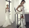 Riki Dalal Mermaid Wedding Dresses Sweetheart Lace Appliques Sweep Train Satin Country Bridal Gowns Plus Size Beach Wedding Dress9801039