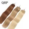 امتدادات QHP LOOP Straight Micro Ring Extensions 100 ٪ Brazilan Remy Human Hair Extension capsule capsule keratin 0.8g/pc 1g/pc blond