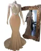 Prachtige Champagne Zeemeermin Prom Dresses Sexy Backless Halter Hals Kralen Pailletten Lange Avondjurken Jurken Custom Made BC15748