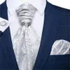 الفضة الفضية Paisley Men Ascot Tie الزفاف الرسمي Cravat scrunch Self British Neck مجموعة جيب مربع أزرار كوفلينك ديبانغو 240315